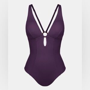 CUPSHE LG One Piece Swimsuit Deep V Neck Keyhole Cutout NWT Wine Berry